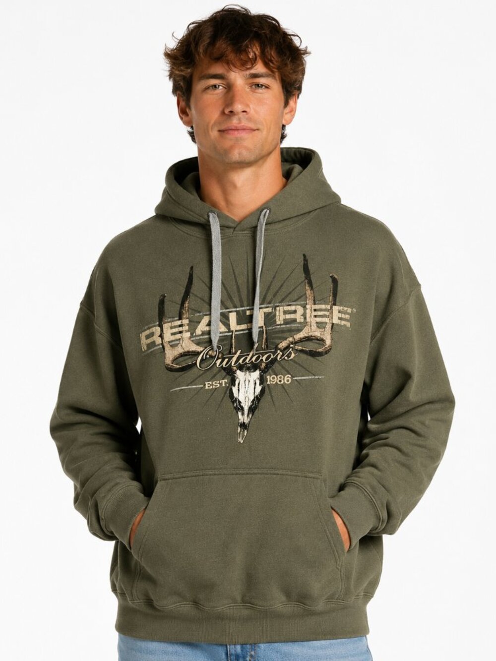Realtree Outdoors Deer Skull Hoodie Olive Green Men’s Large